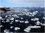 Icebergs breaking off glaciers at Cape York. Greenland